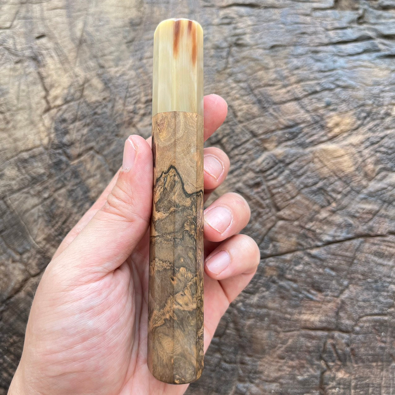 I- 3 Burl Ebony Wa handle with marble horn ferrule - 140mm