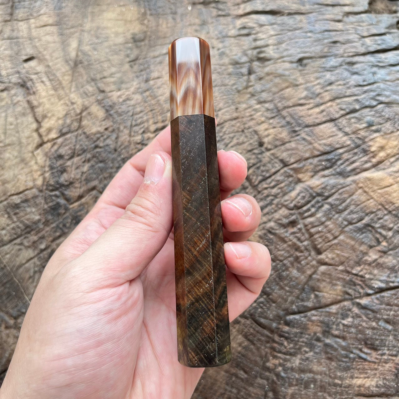 I - 2 Rare Burl Curly Siam Rosewood Wa handle with marble horn - 130mm