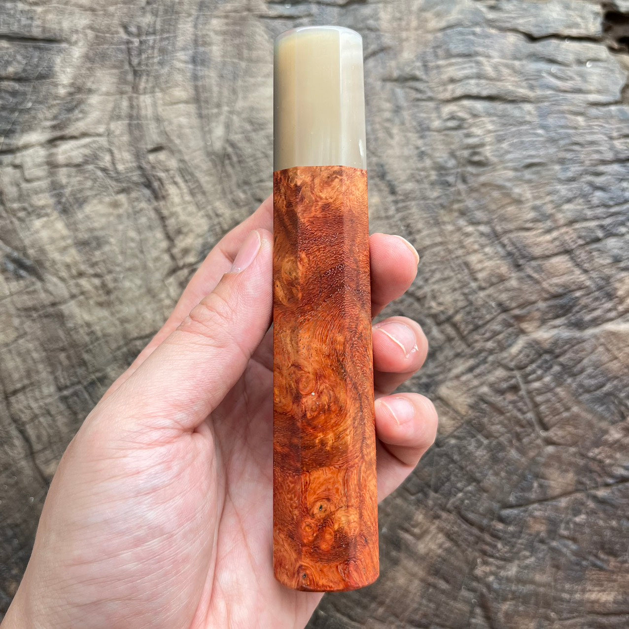 I- 15 Burl Amboyna wood wa handle with marble horn - 140mm