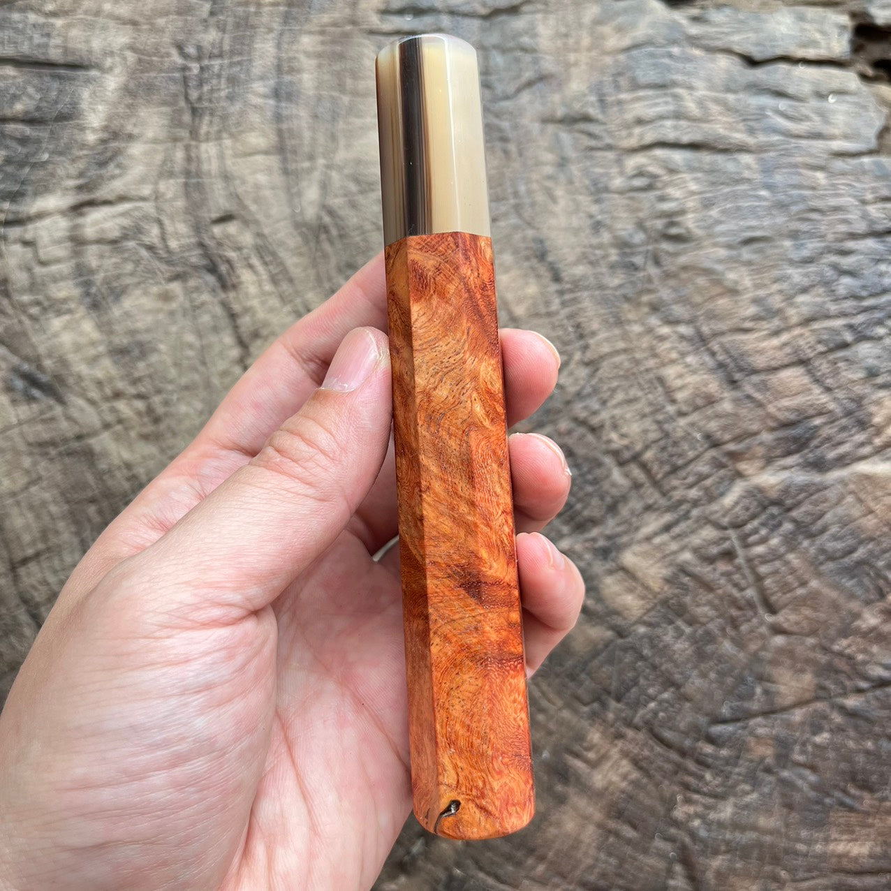 I- 15 Burl Amboyna wood wa handle with marble horn - 140mm