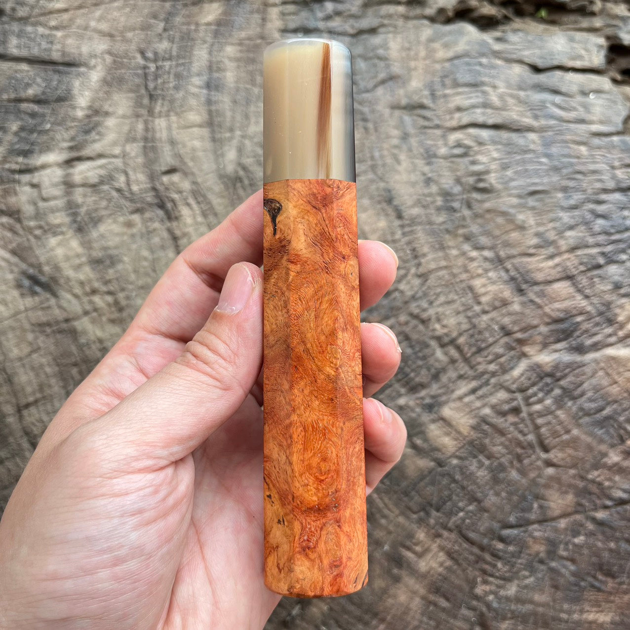 I- 15 Burl Amboyna wood wa handle with marble horn - 140mm