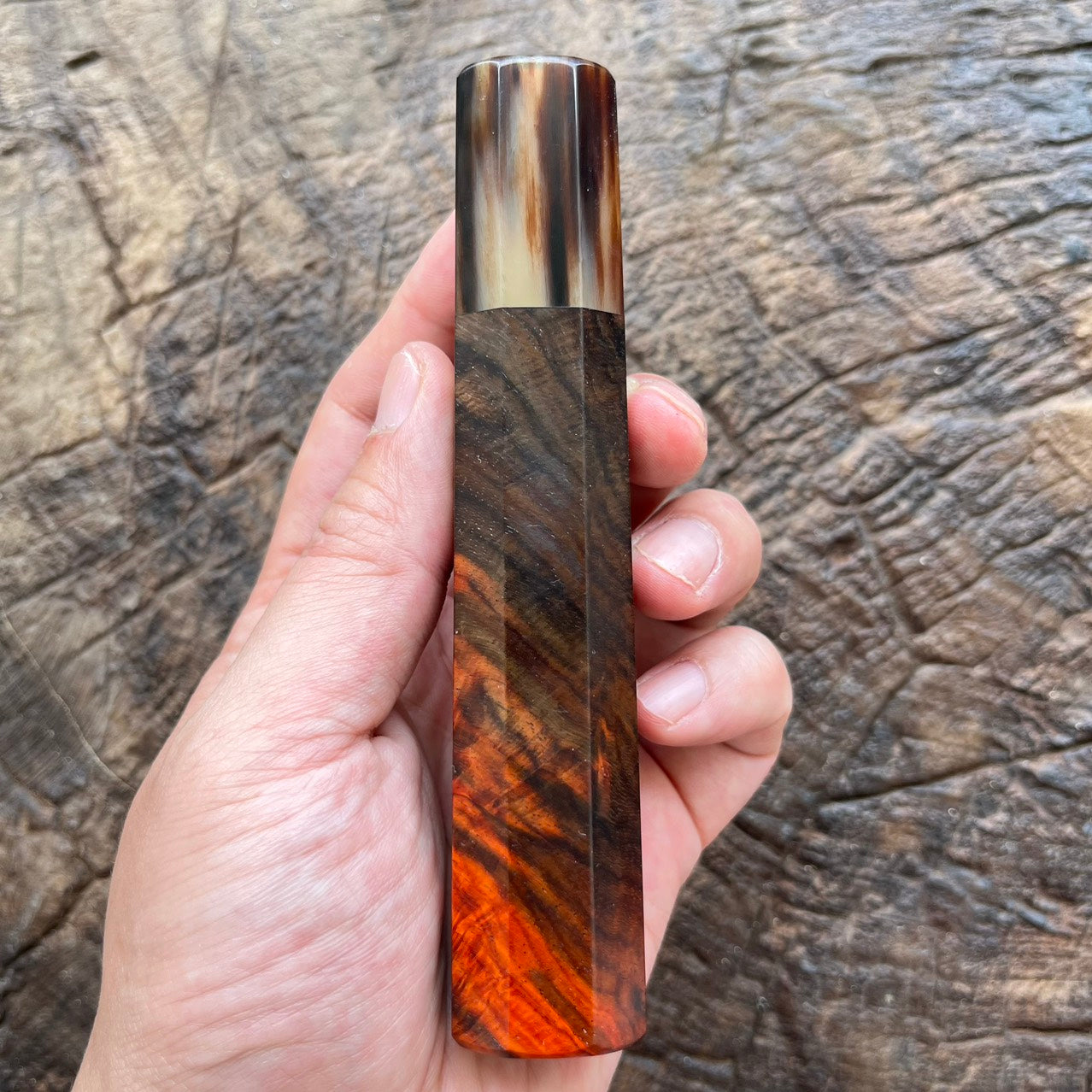I- Super Curly Red Black marble horn ferrule - 130mm
