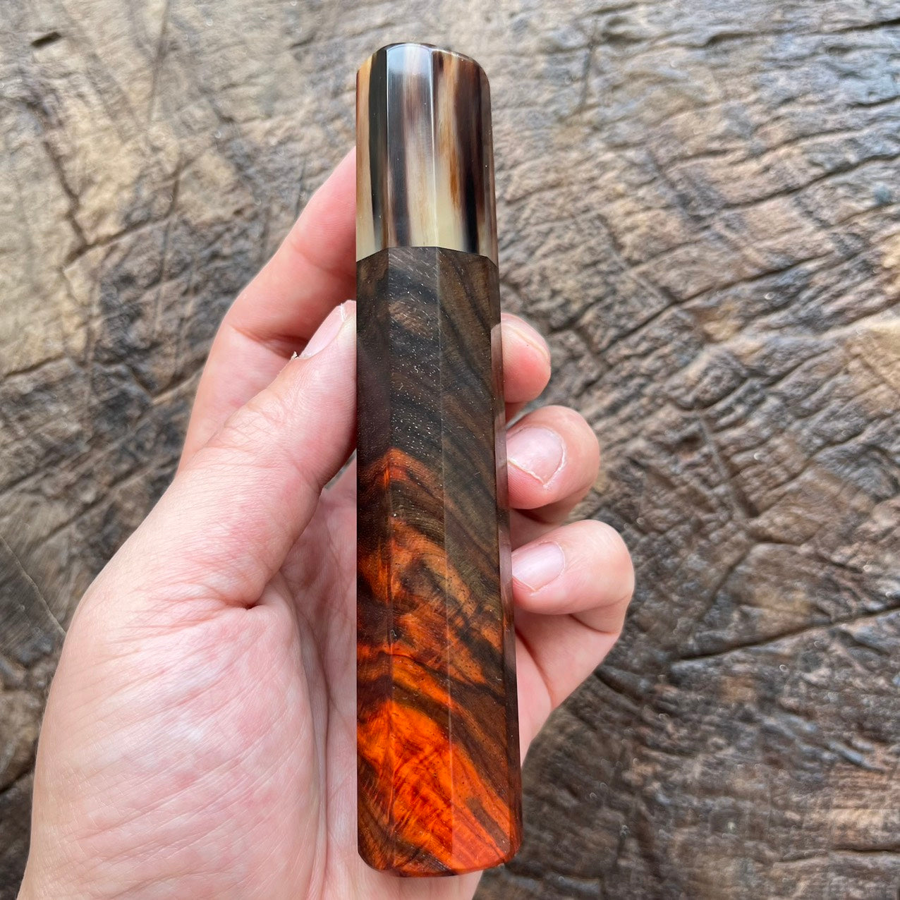 I- Super Curly Red Black marble horn ferrule - 130mm
