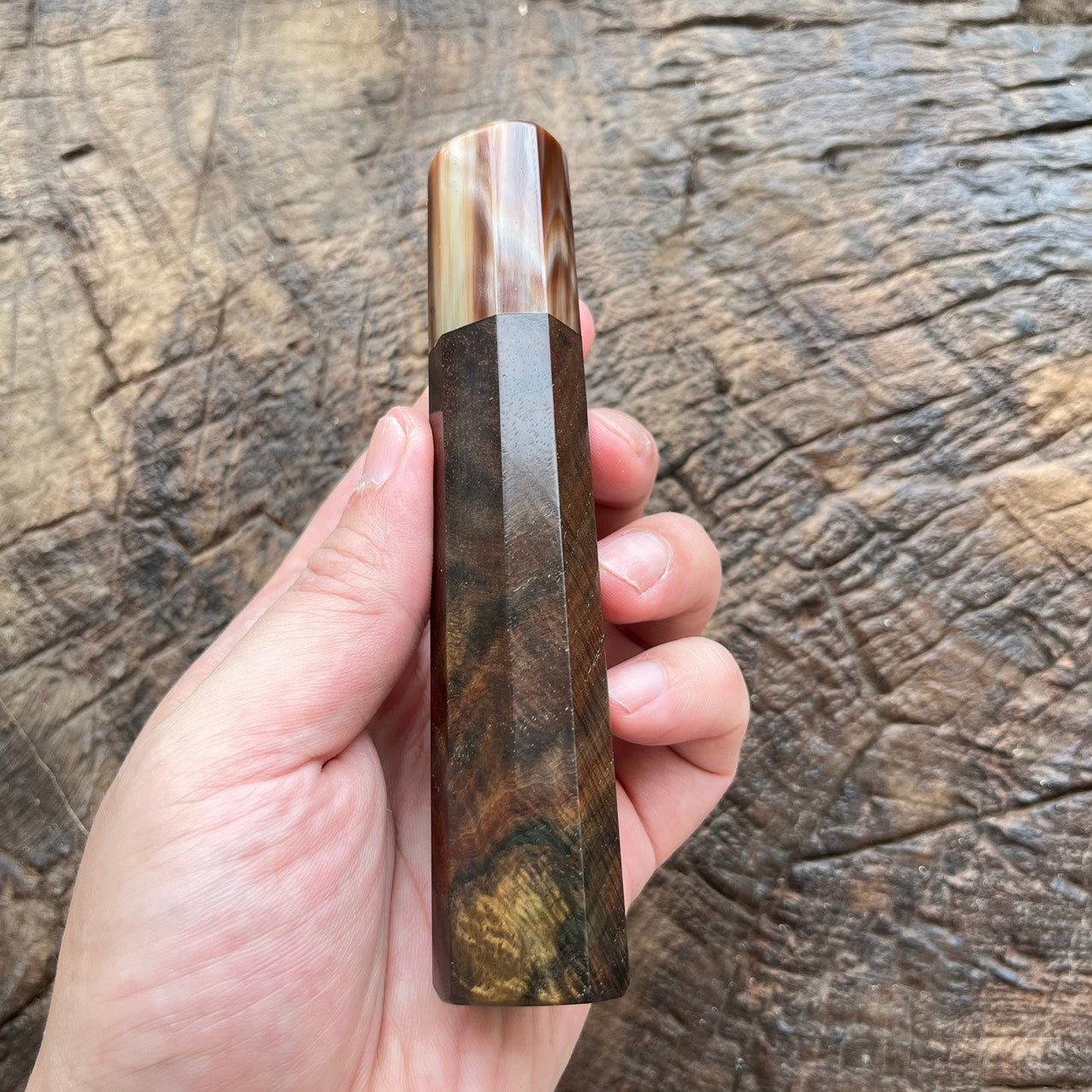I - 2 Rare Burl Curly Siam Rosewood Wa handle with marble horn - 130mm