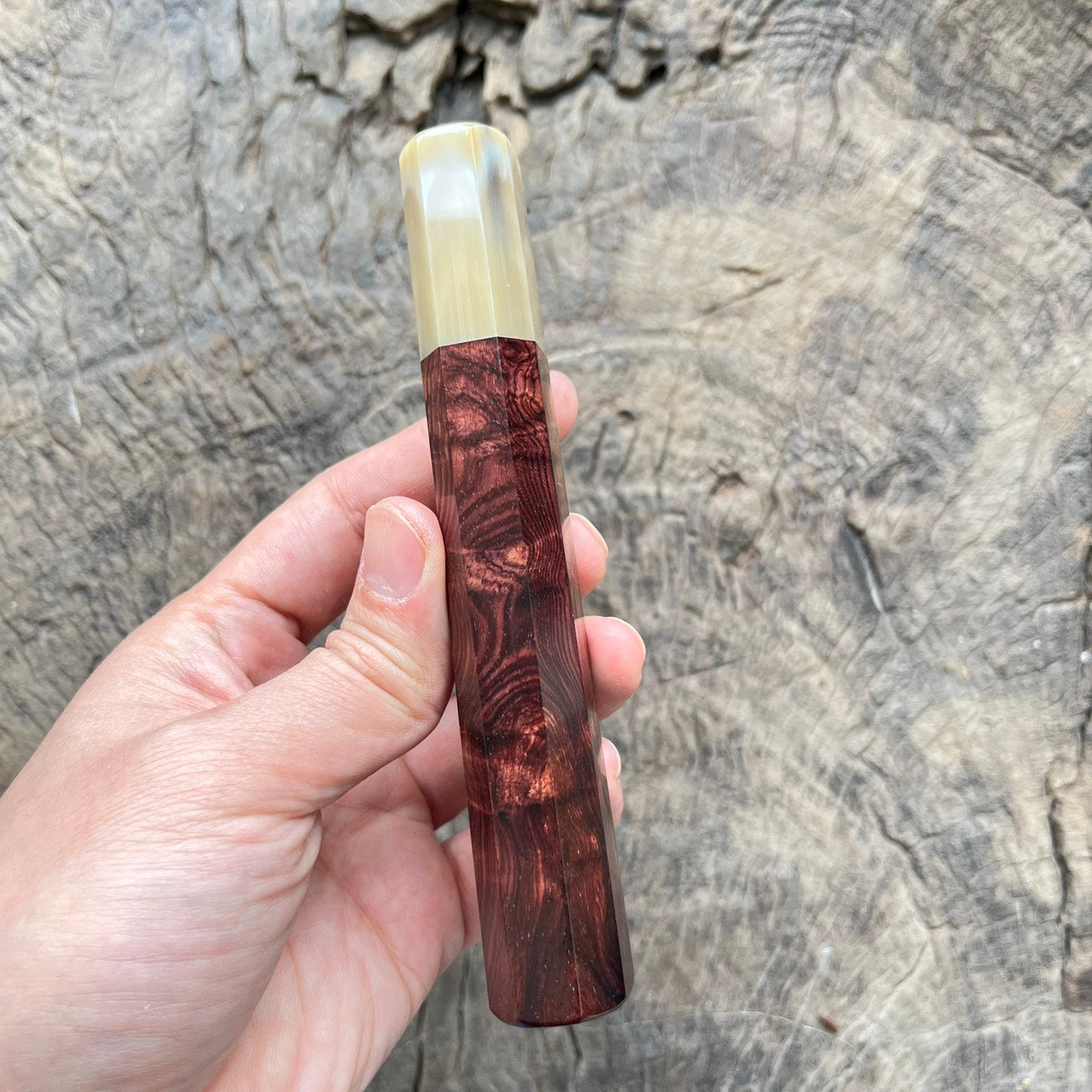 I - 3 Curly Purple Rosewood Wa handle with Marble horn ferrule - 140mm