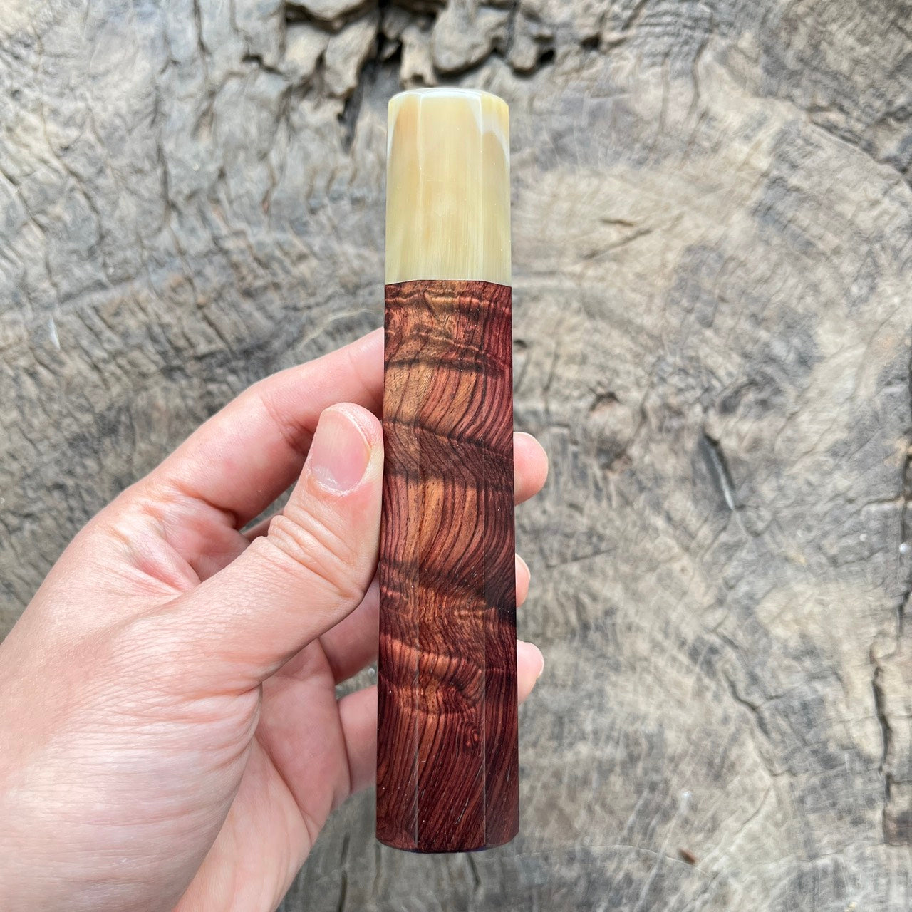 I - 3 Curly Purple Rosewood Wa handle with Marble horn ferrule - 140mm
