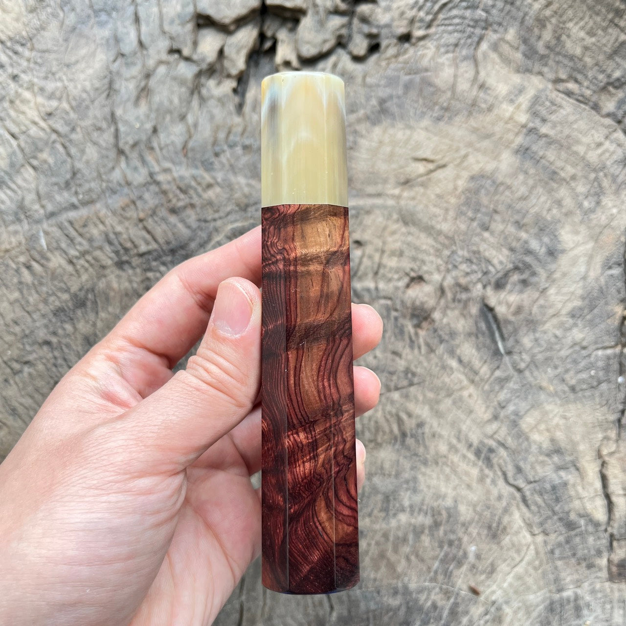 I - 3 Curly Purple Rosewood Wa handle with Marble horn ferrule - 140mm