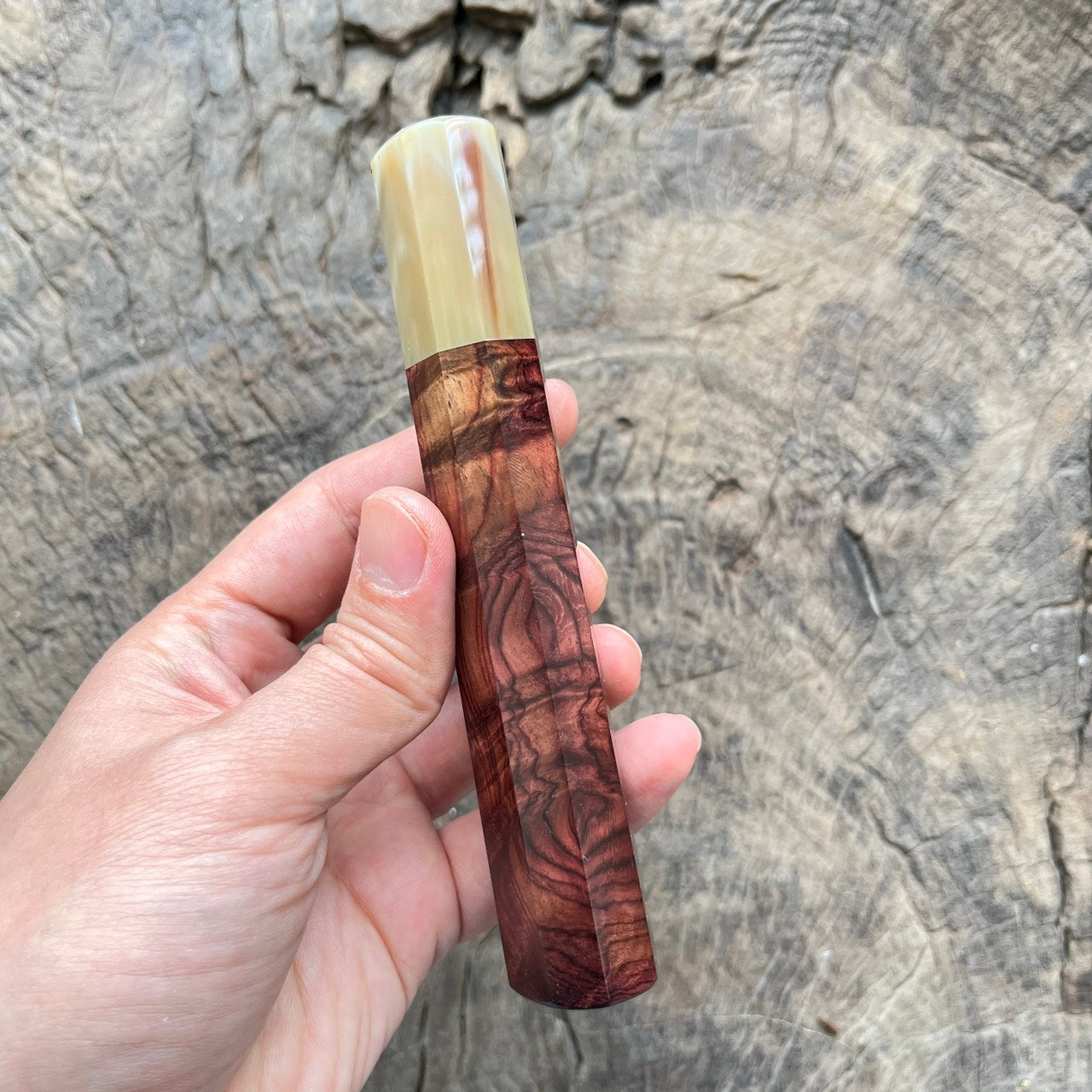 I - 3 Curly Purple Rosewood Wa handle with Marble horn ferrule - 140mm