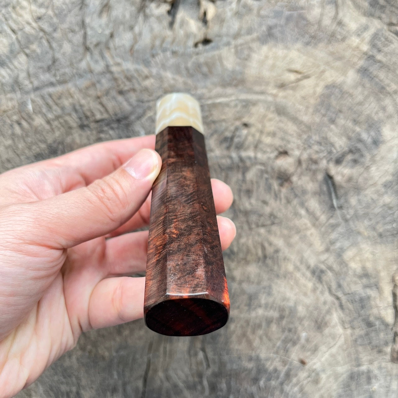 I - Rare Curly Burl Rosewood wa handle with marble horn- 140mm