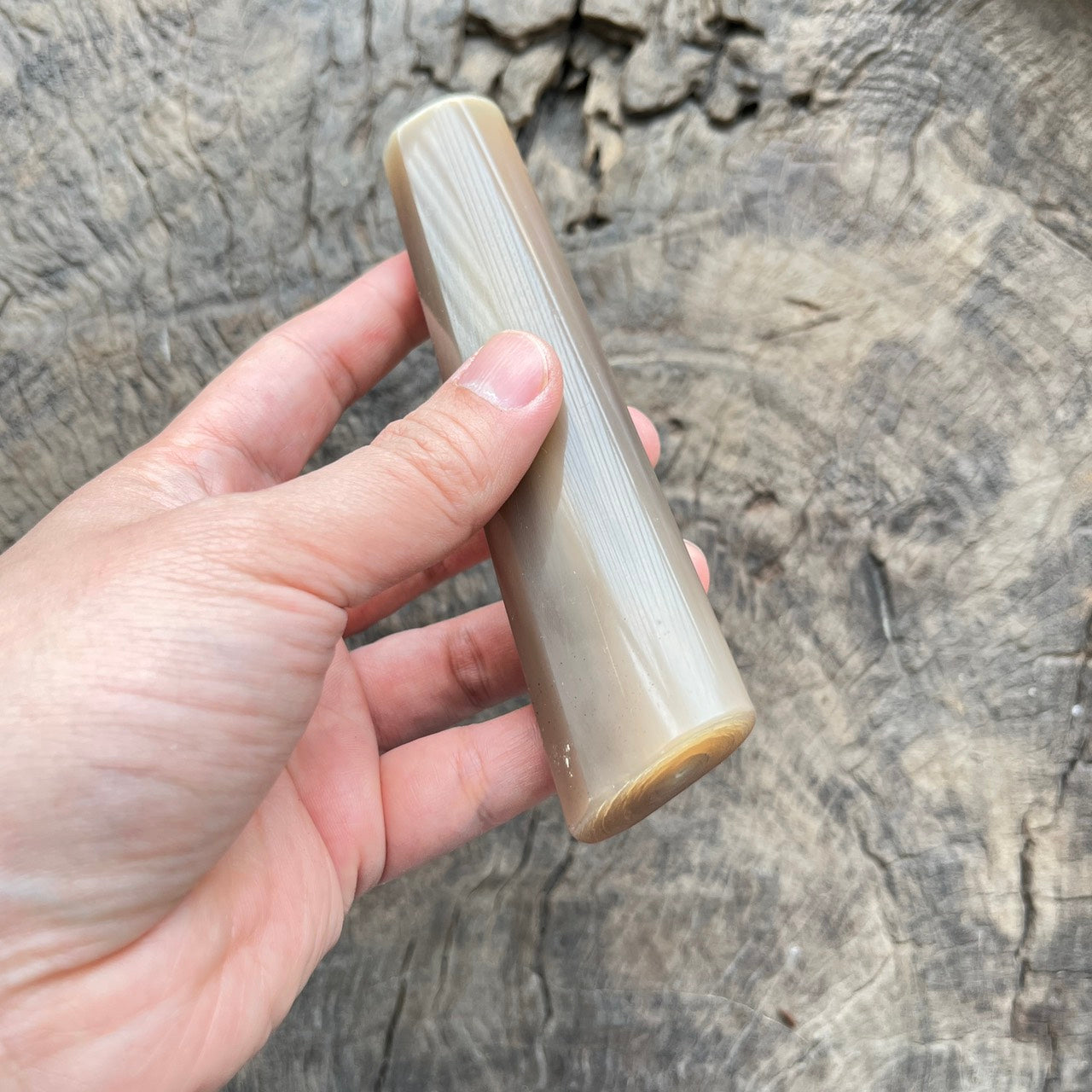 I - 2 Cool Full white horn handle, half wa half oval with cut end - 140mm