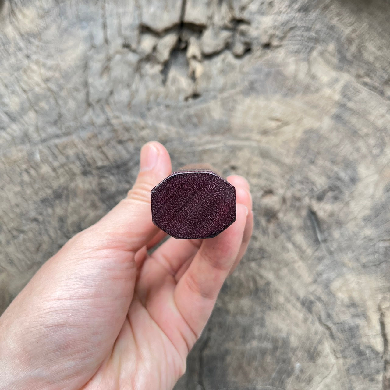 I - Special Amboyna burl handle with Purple wood ferrule endcap, Nickel,Ivory spacers - 145mm