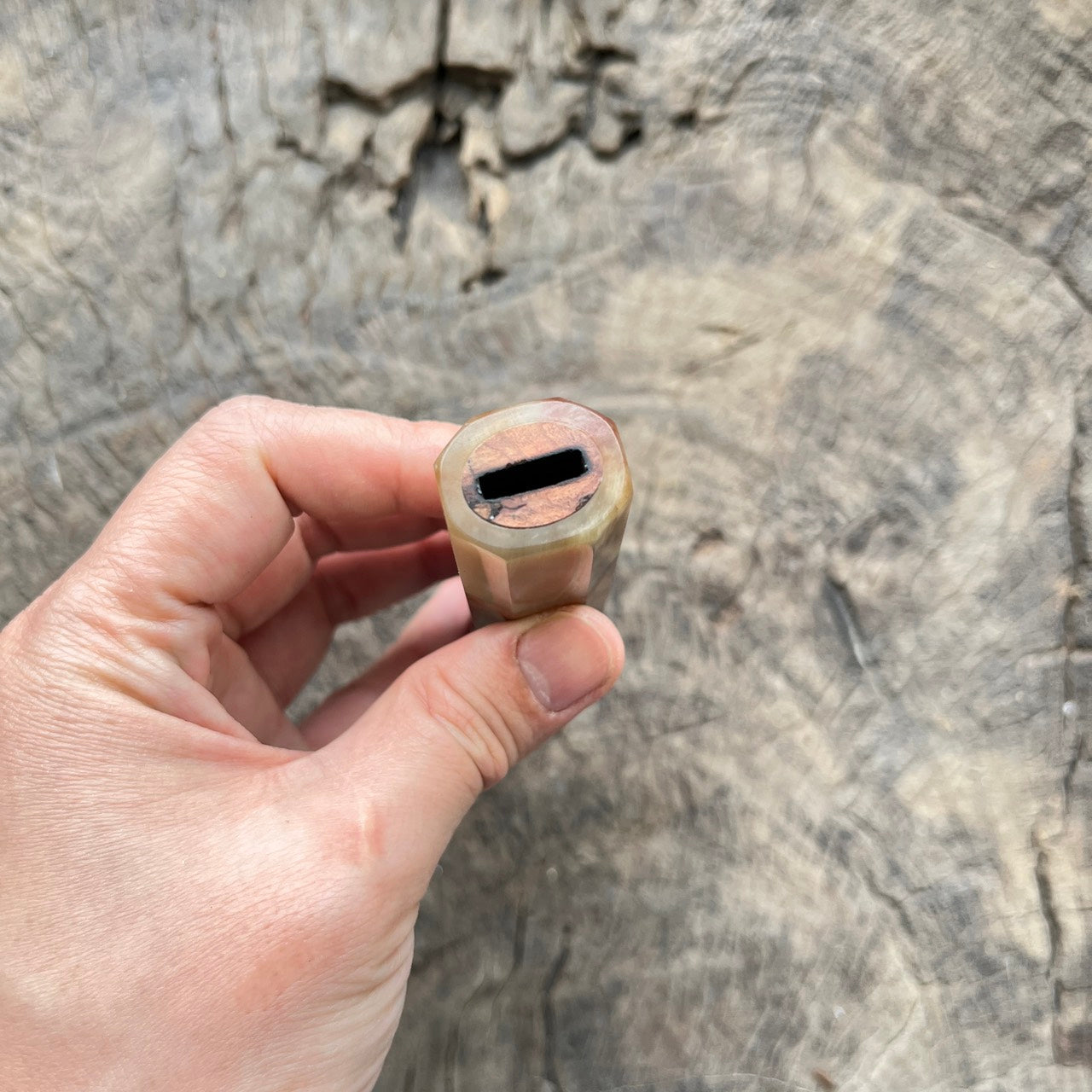 I - Viet Iron Wood Burl wa handle with marble horn ferrule and end cap- 140mm