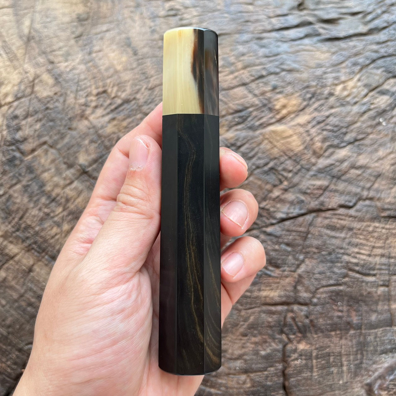 I- Ebony wa handle with two tone marble horn ferrule - 135mm