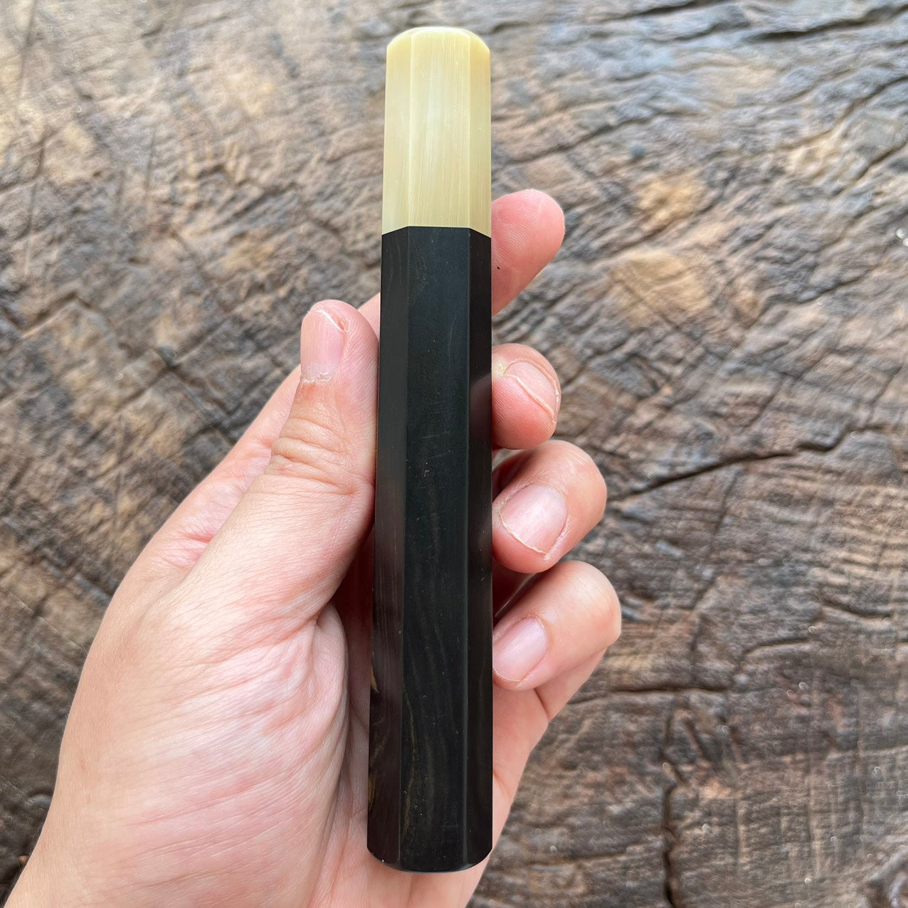 I- Ebony wa handle with two tone marble horn ferrule - 135mm
