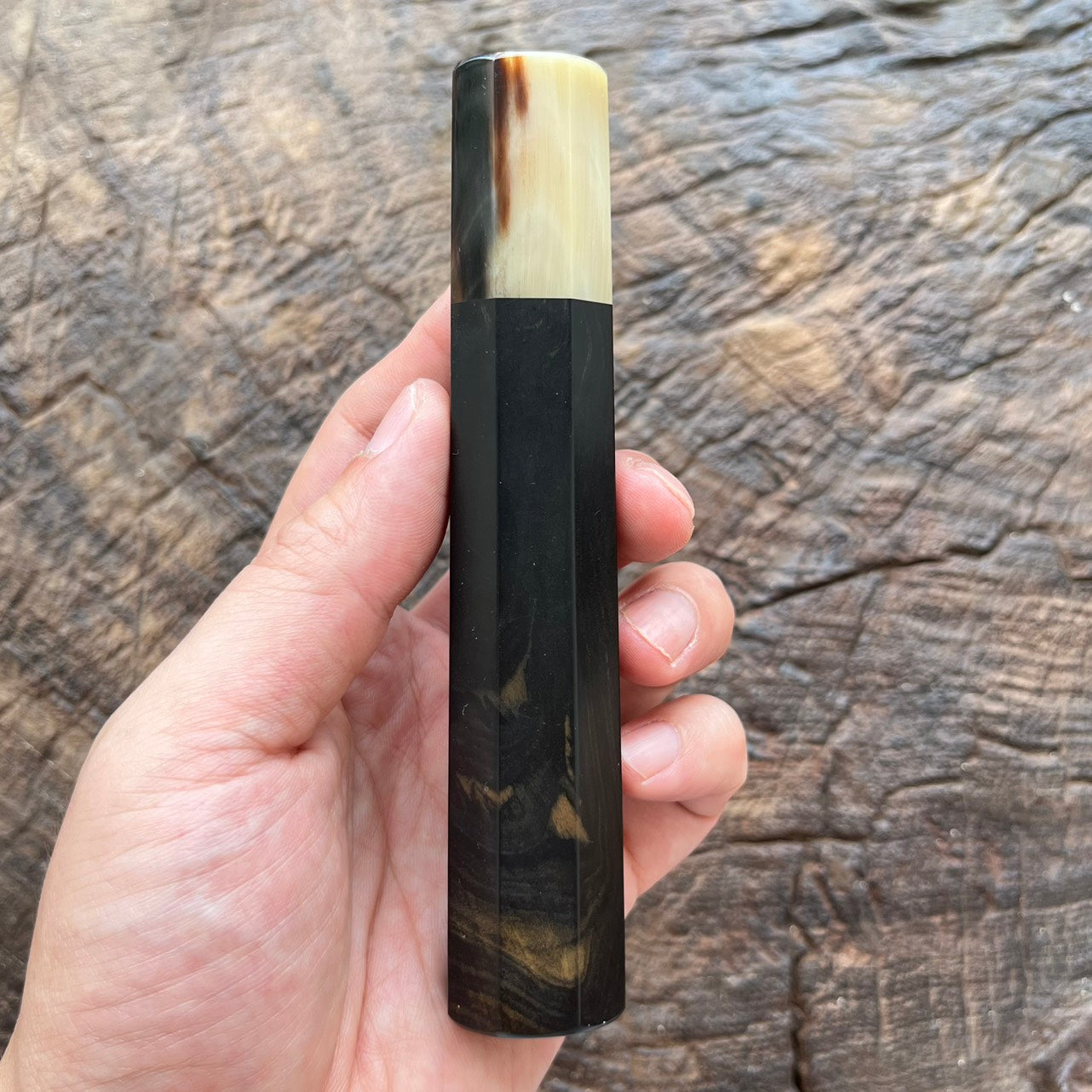I- Ebony wa handle with two tone marble horn ferrule - 135mm