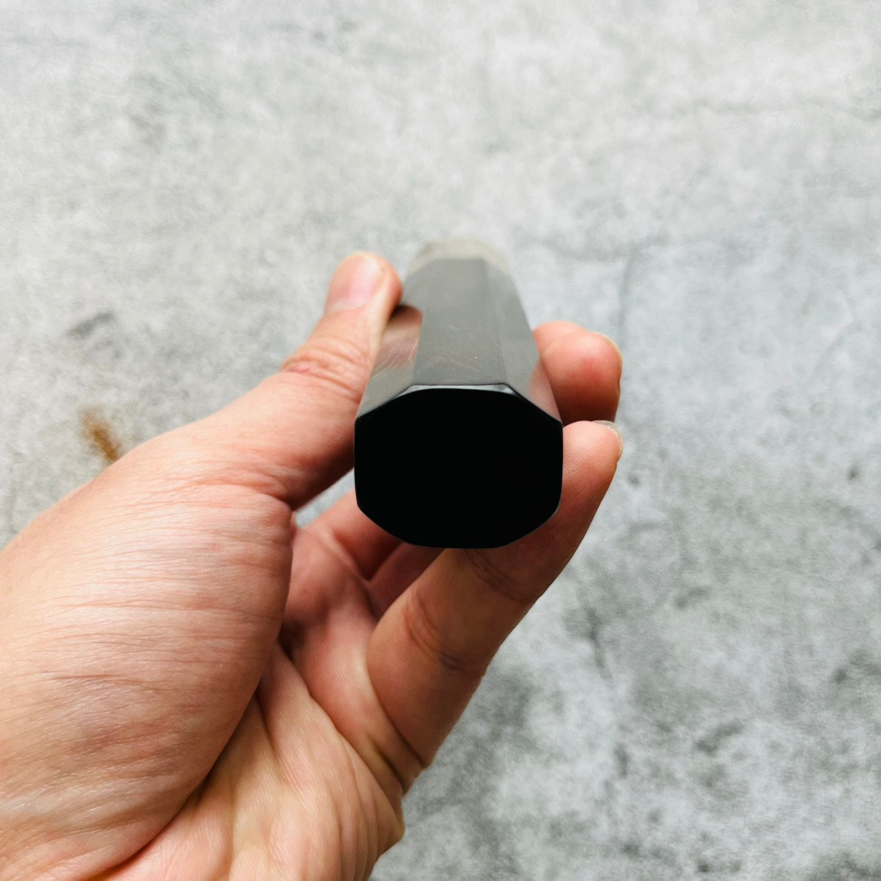 I- Grained Black Ebony Wa handle with marble horn ferrule - 140mm