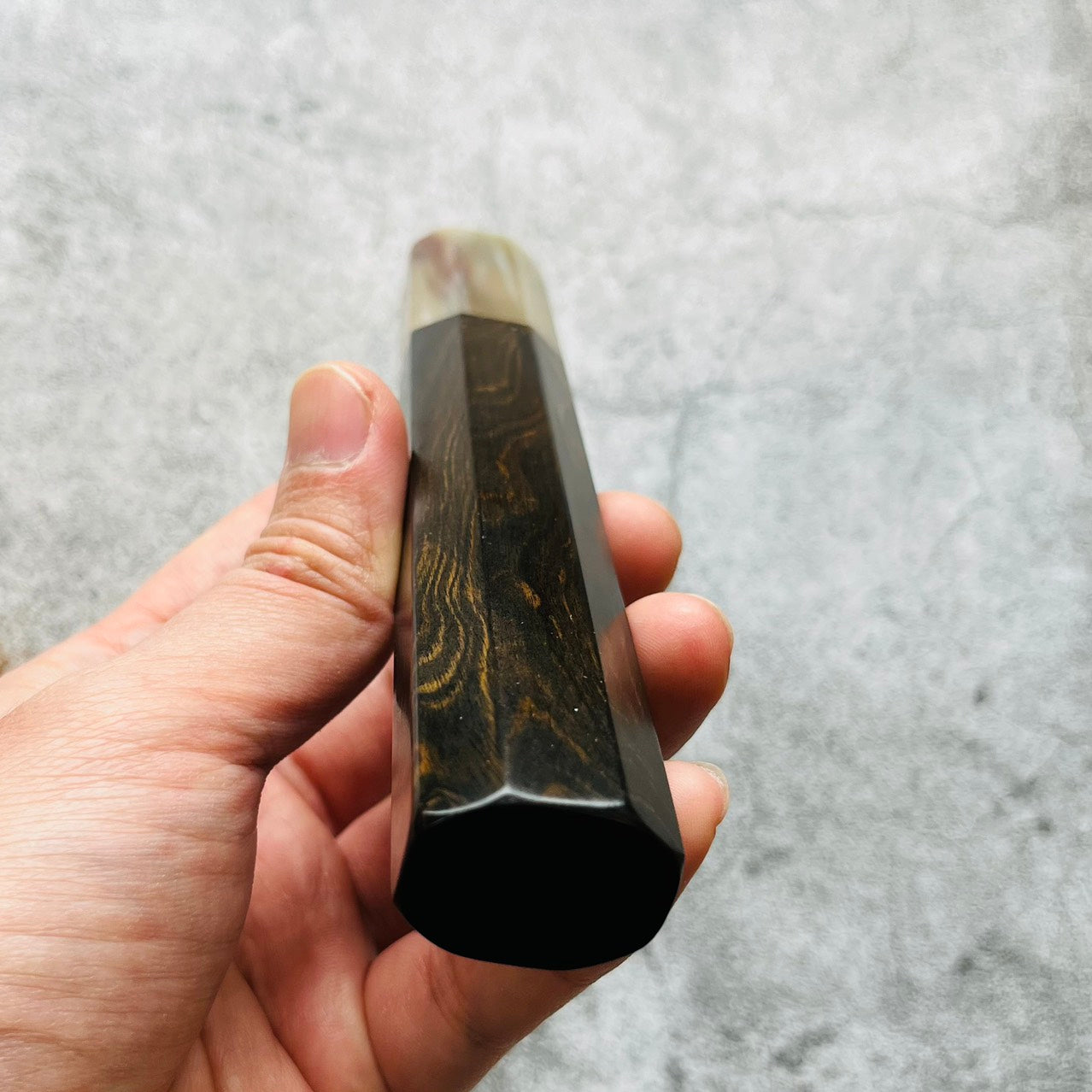 I- Grained Black Ebony Wa handle with marble horn ferrule - 140mm