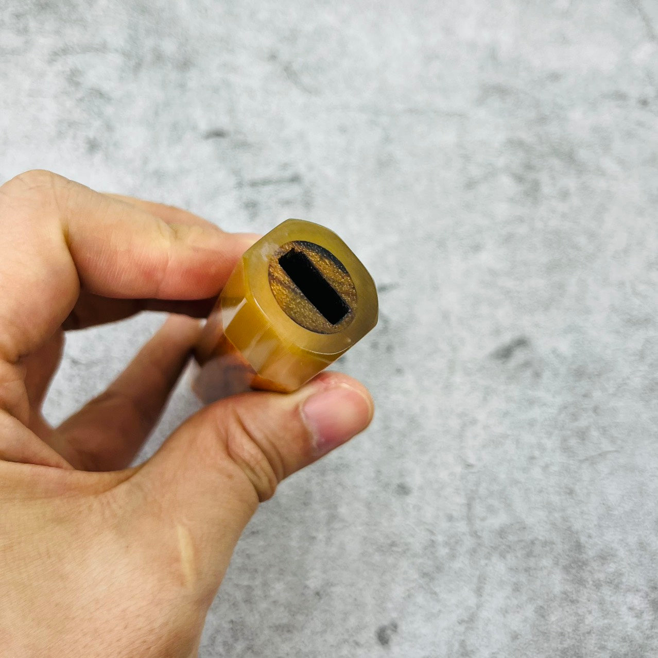 I-Siamese Yellow Rosewood Wa handle with marble horn ferrule, 135mm