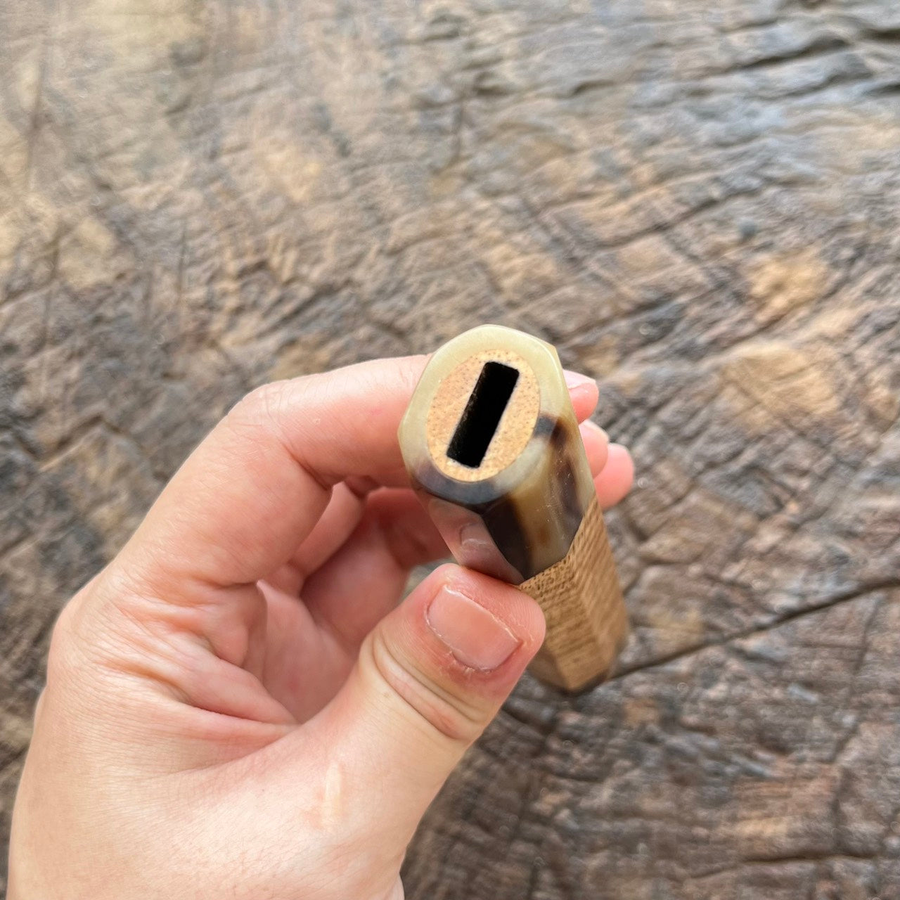 I- Curly Mango Wa handle with marble horn ferrule and end cap- 145mm