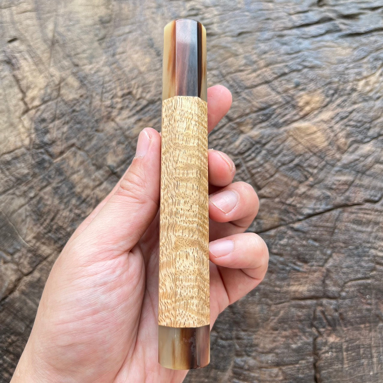 I- Curly Mango Wa handle with marble horn ferrule and end cap- 145mm