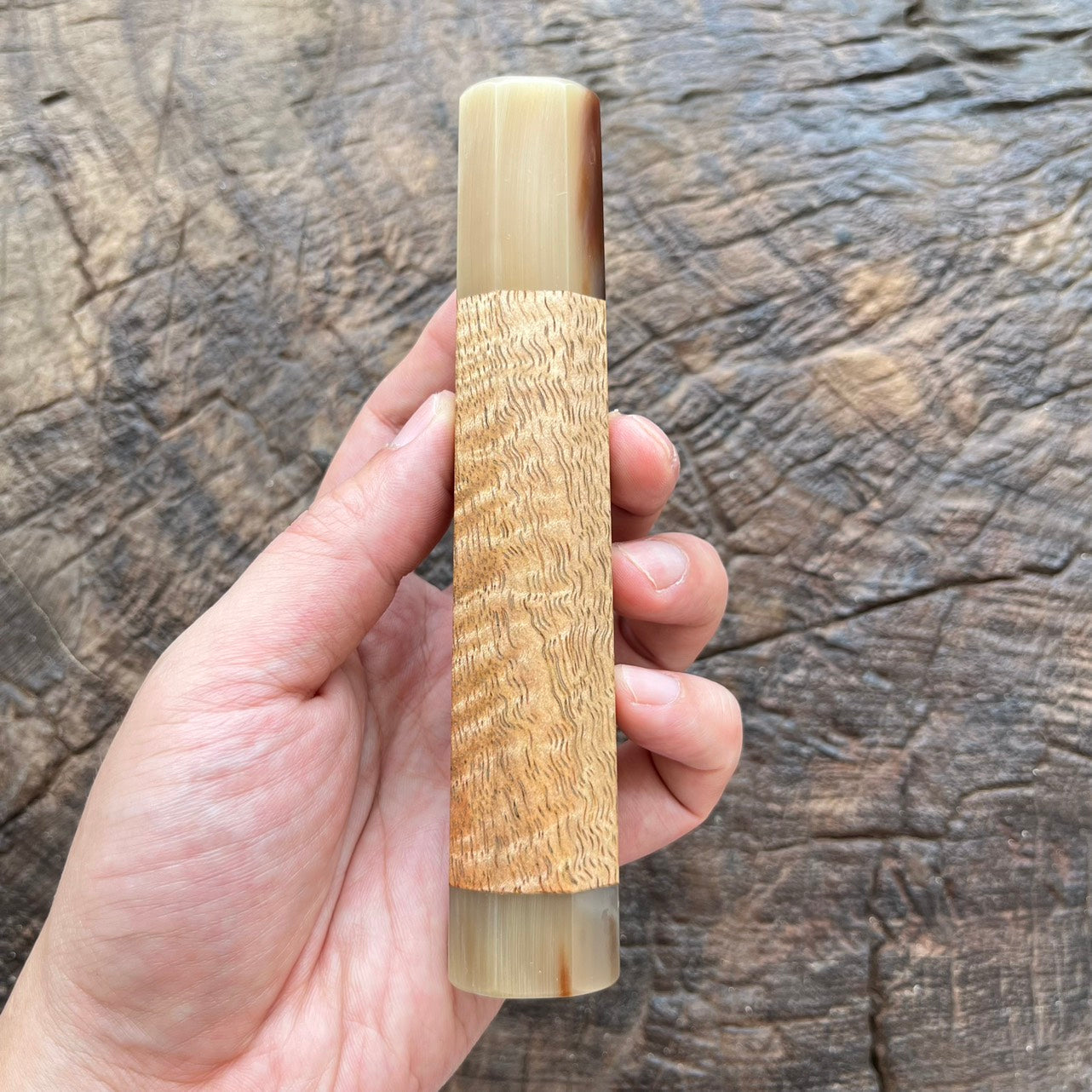 I- Curly Mango Wa handle with marble horn ferrule and end cap- 145mm