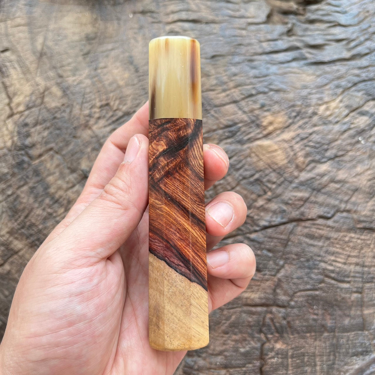 I - Two tone Rosewood Wa handle with marble horn - 130mm
