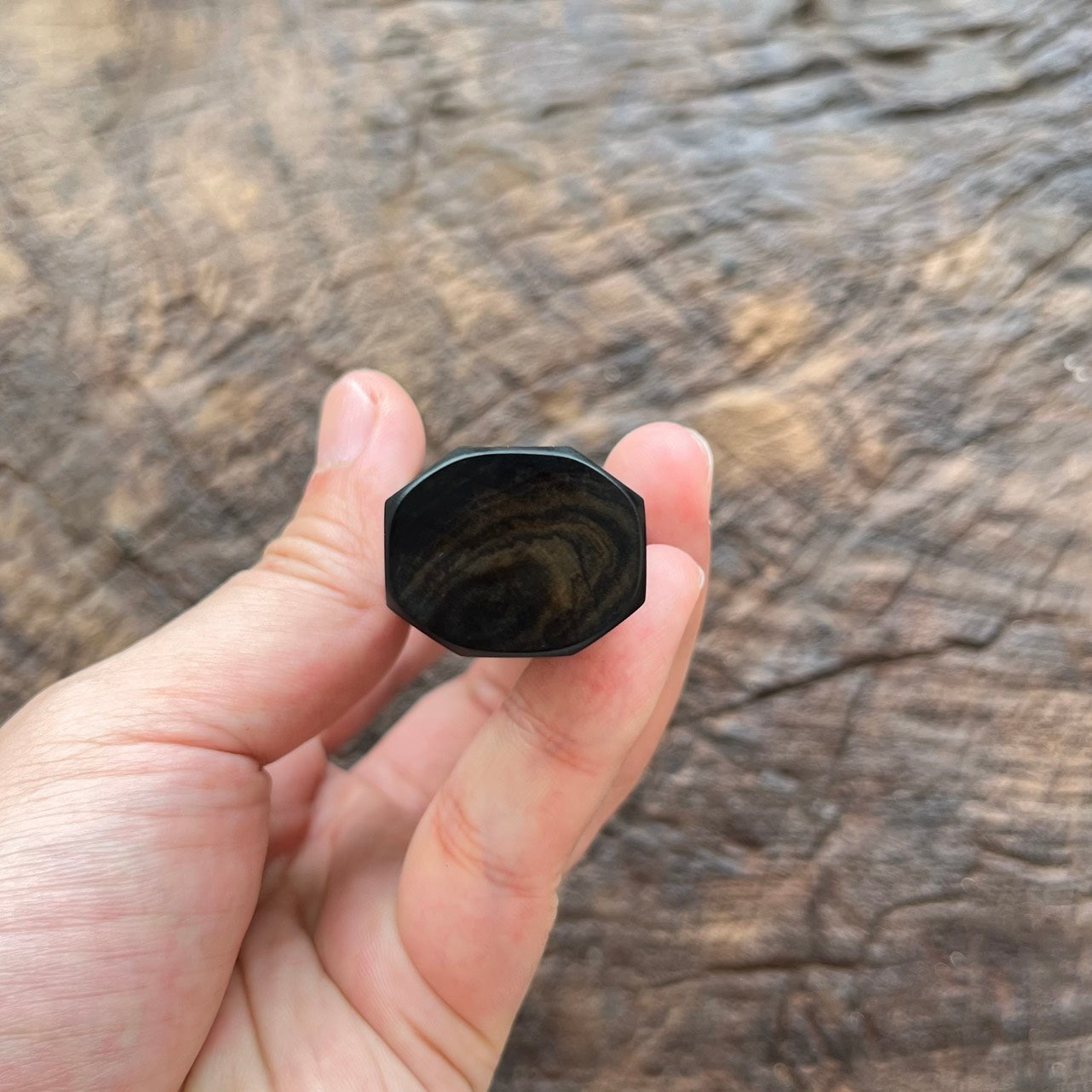 I- Ebony wa handle with two tone marble horn ferrule - 135mm