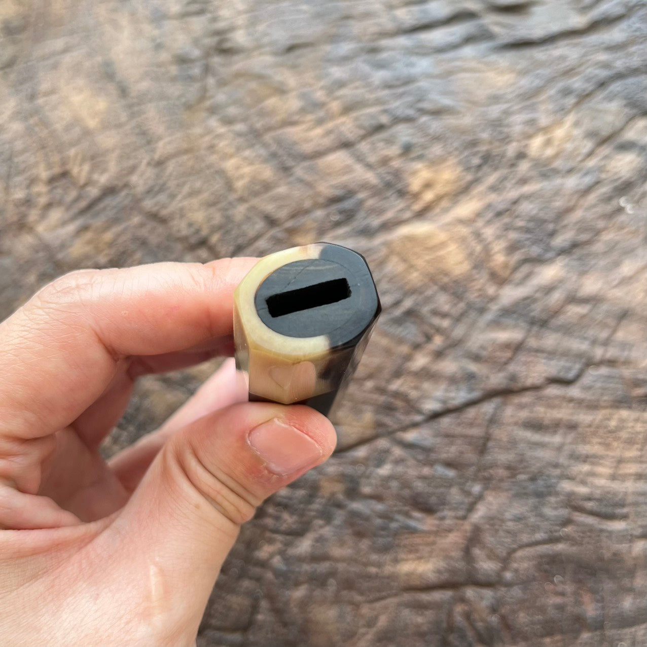 I- Ebony wa handle with two tone marble horn ferrule - 135mm