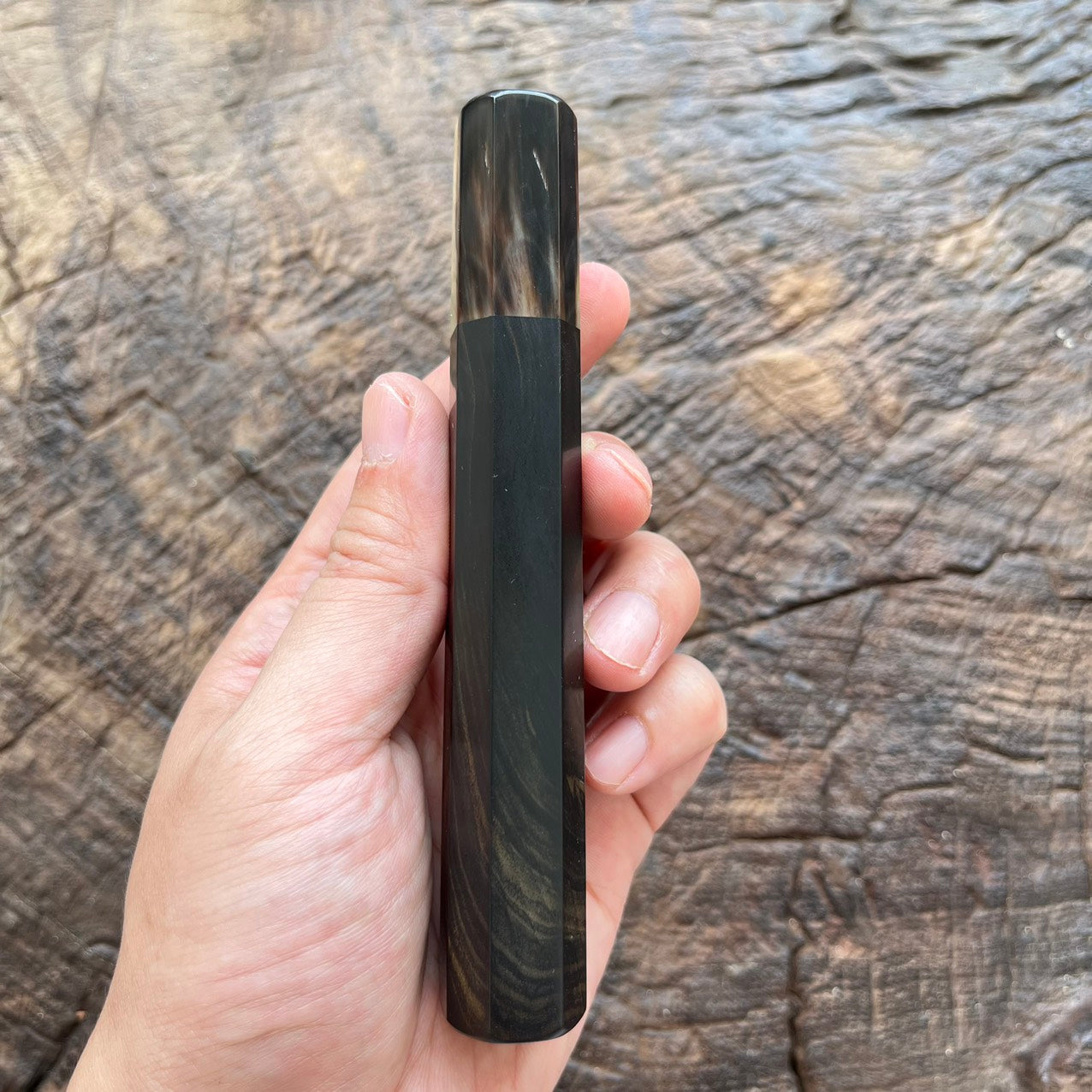 I- Ebony wa handle with two tone marble horn ferrule - 135mm