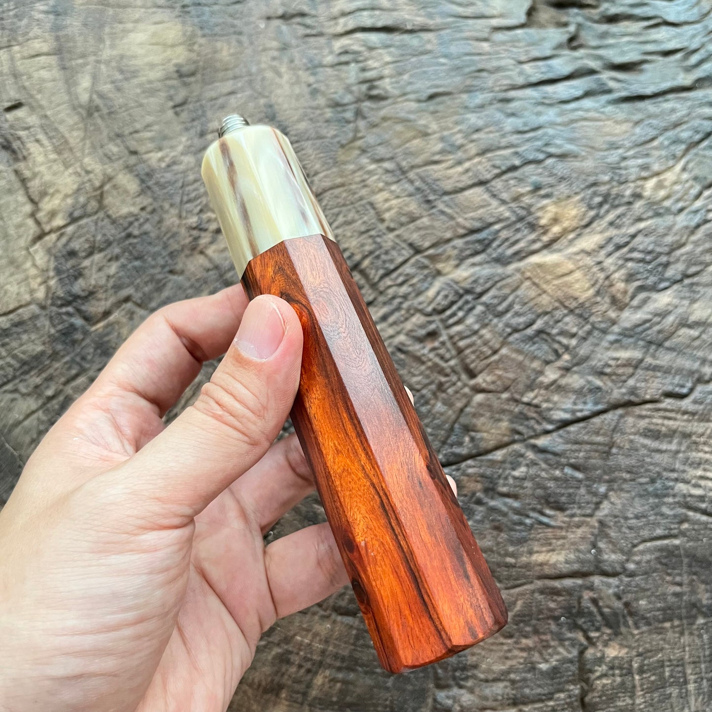 I- Octagon portafilter handle - Siam Rosewood with marble horn ferrule, M10 Thread