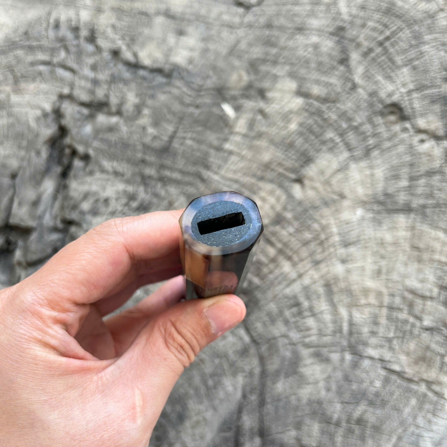 I - Bog Oak Wa handle, Marble horn ferrule - 140mm