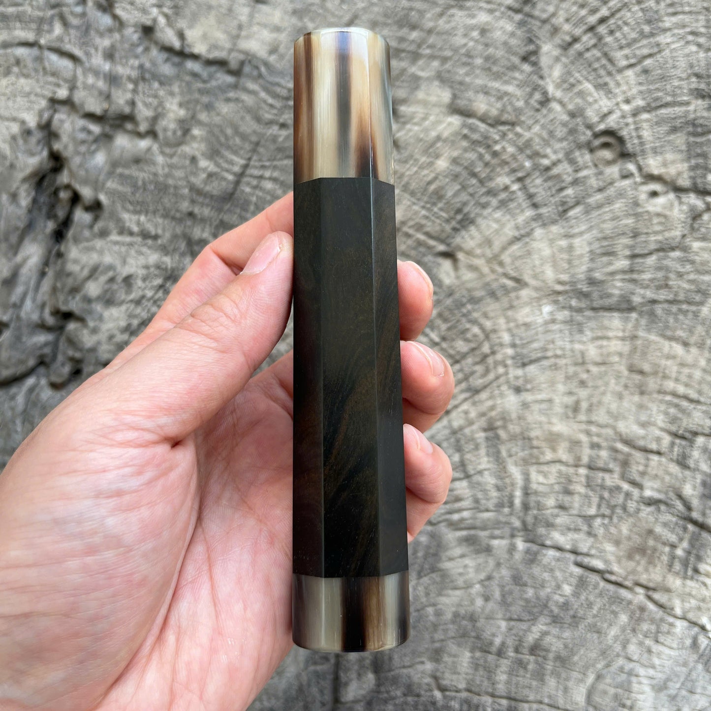 I - 10 Ebony Wa handle, Marble horn ferrule End Cap - 140mm