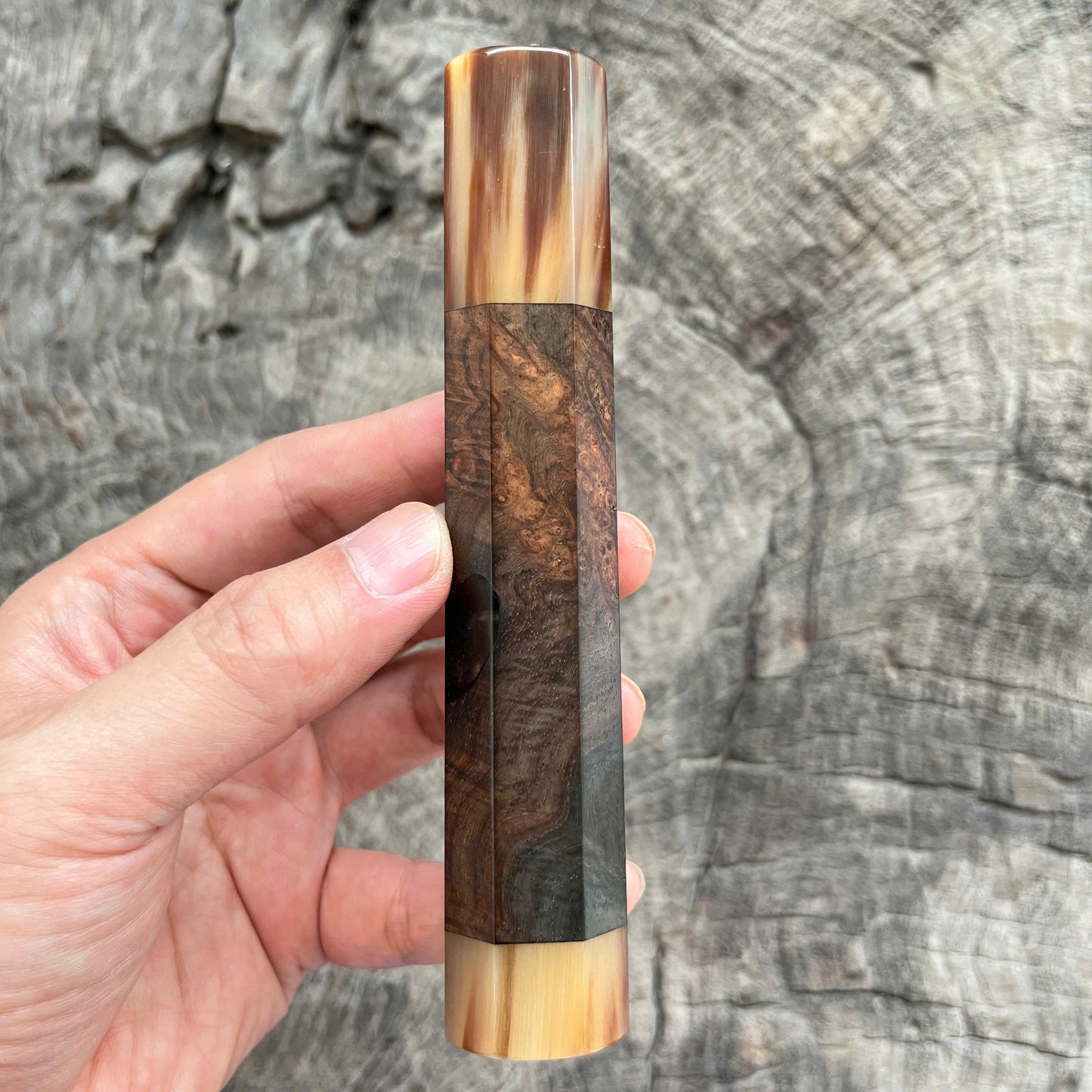 I - 3 Rare Siamese Rosewood Burl Wa handle, Marble horn ferrule, End cap - 140mm