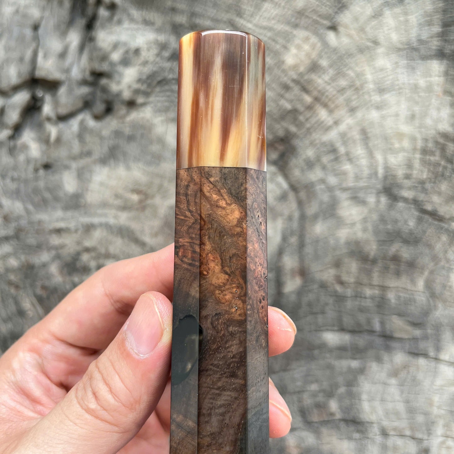 I - 3 Rare Siamese Rosewood Burl Wa handle, Marble horn ferrule, End cap - 140mm