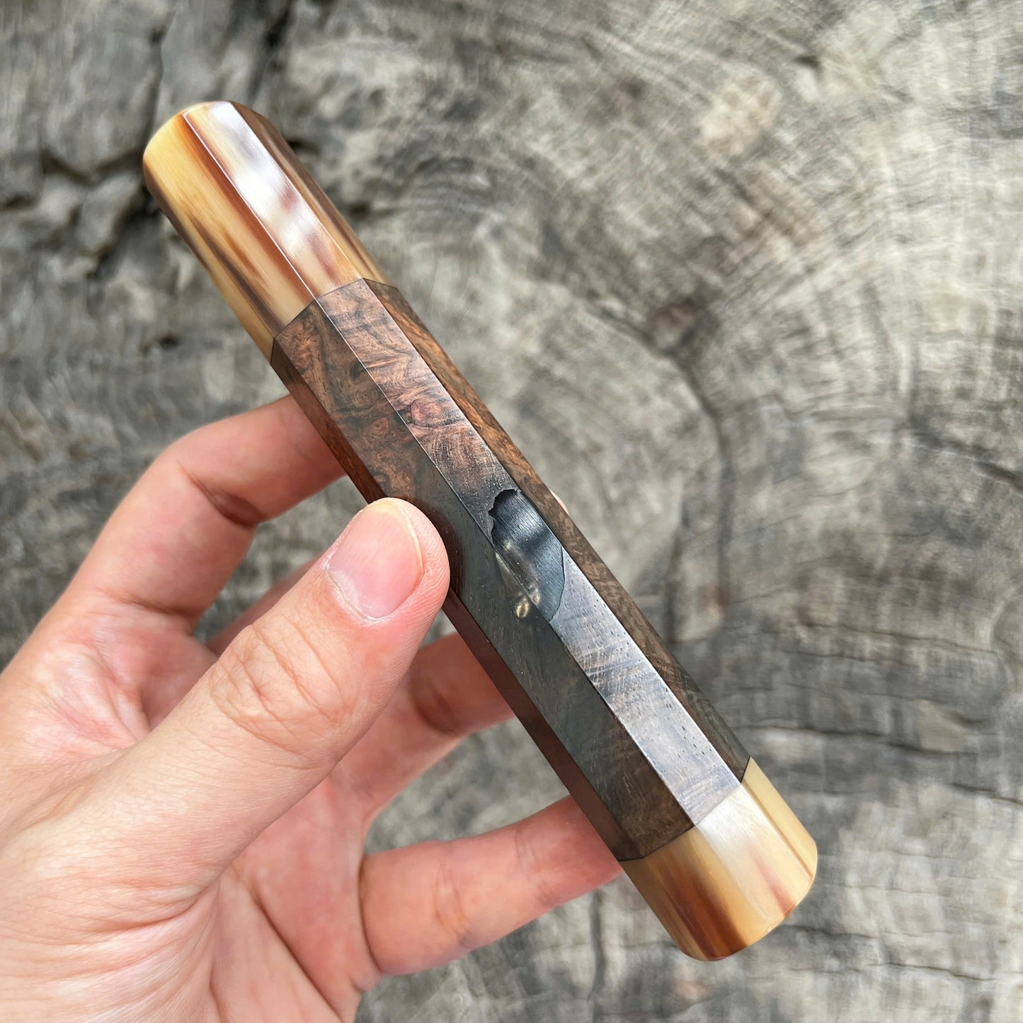 I - 3 Rare Siamese Rosewood Burl Wa handle, Marble horn ferrule, End cap - 140mm