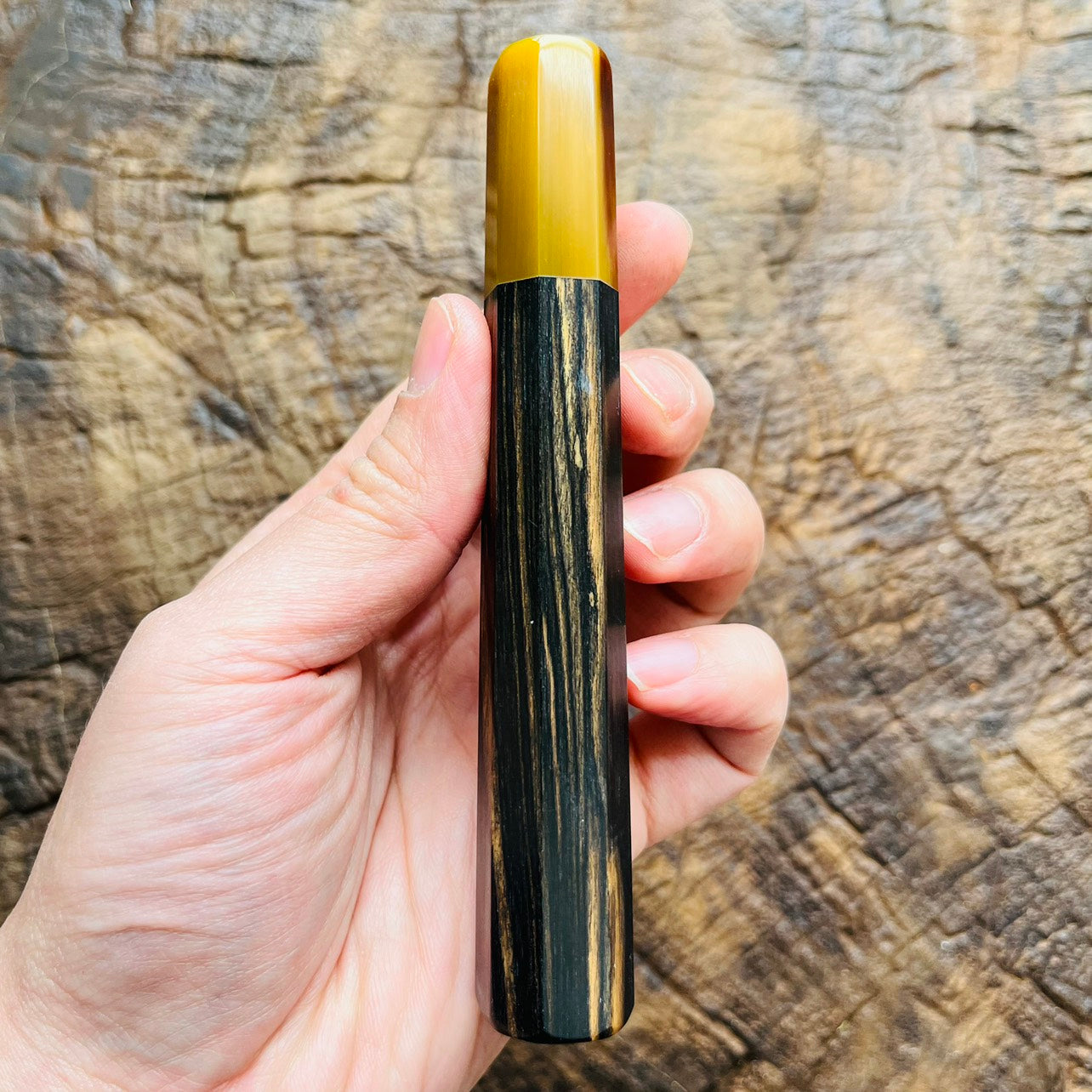 I-5 Black and white Ebony Wa handle with marble horn ferrule 130mm for yana 180-210, Petty 150-180mm