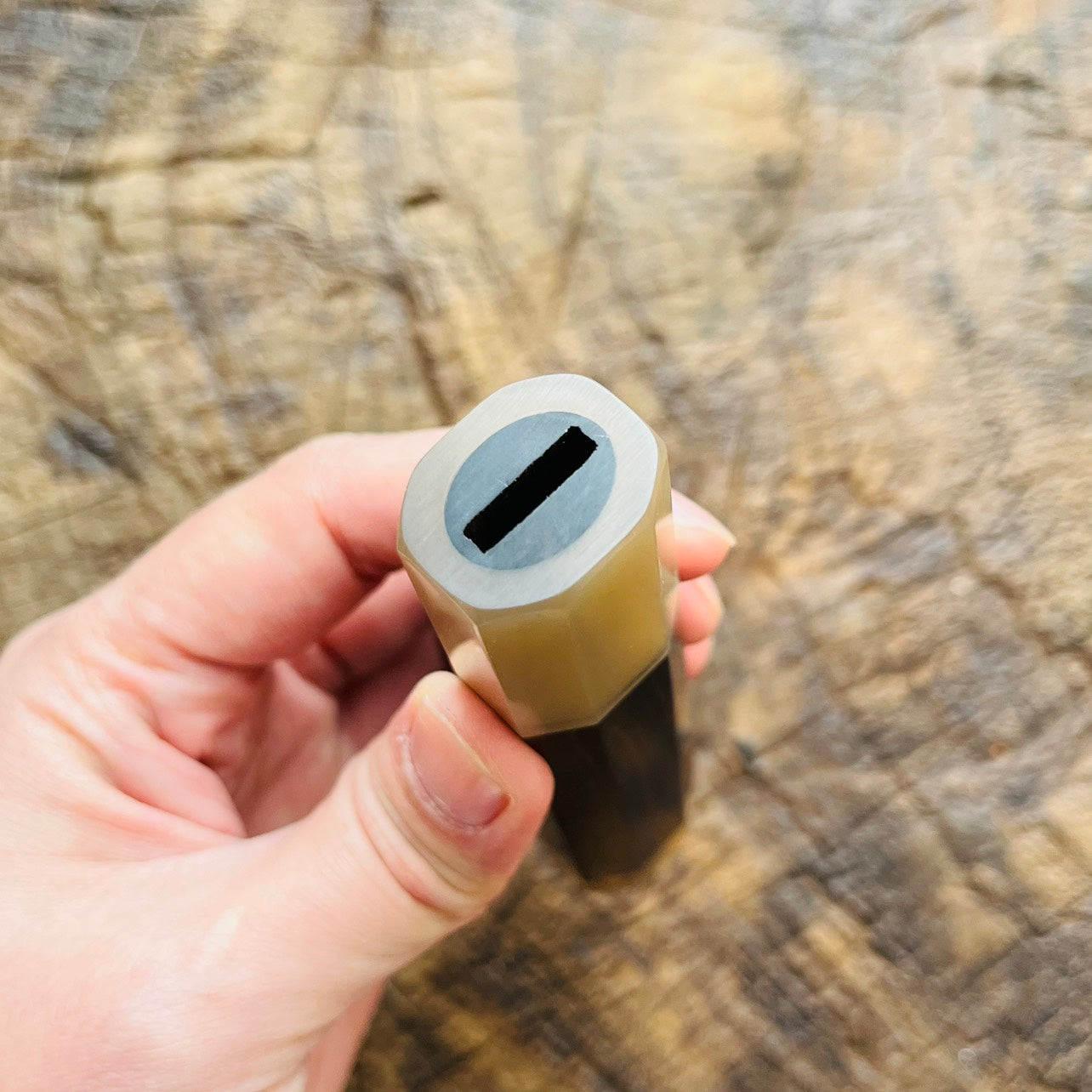 I- Madagascar ebony Wa handle with horn ferrule end cap - 140mm