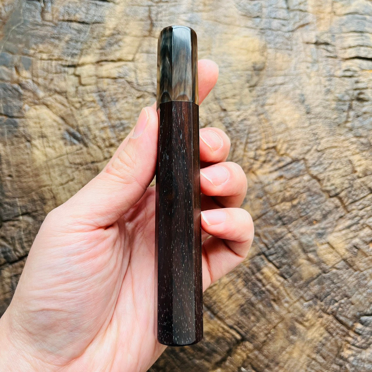 I-2 Siamese Rosewood Wa handle with marble horn ferrule 130mm for yana 180-210, Petty 150-180mm