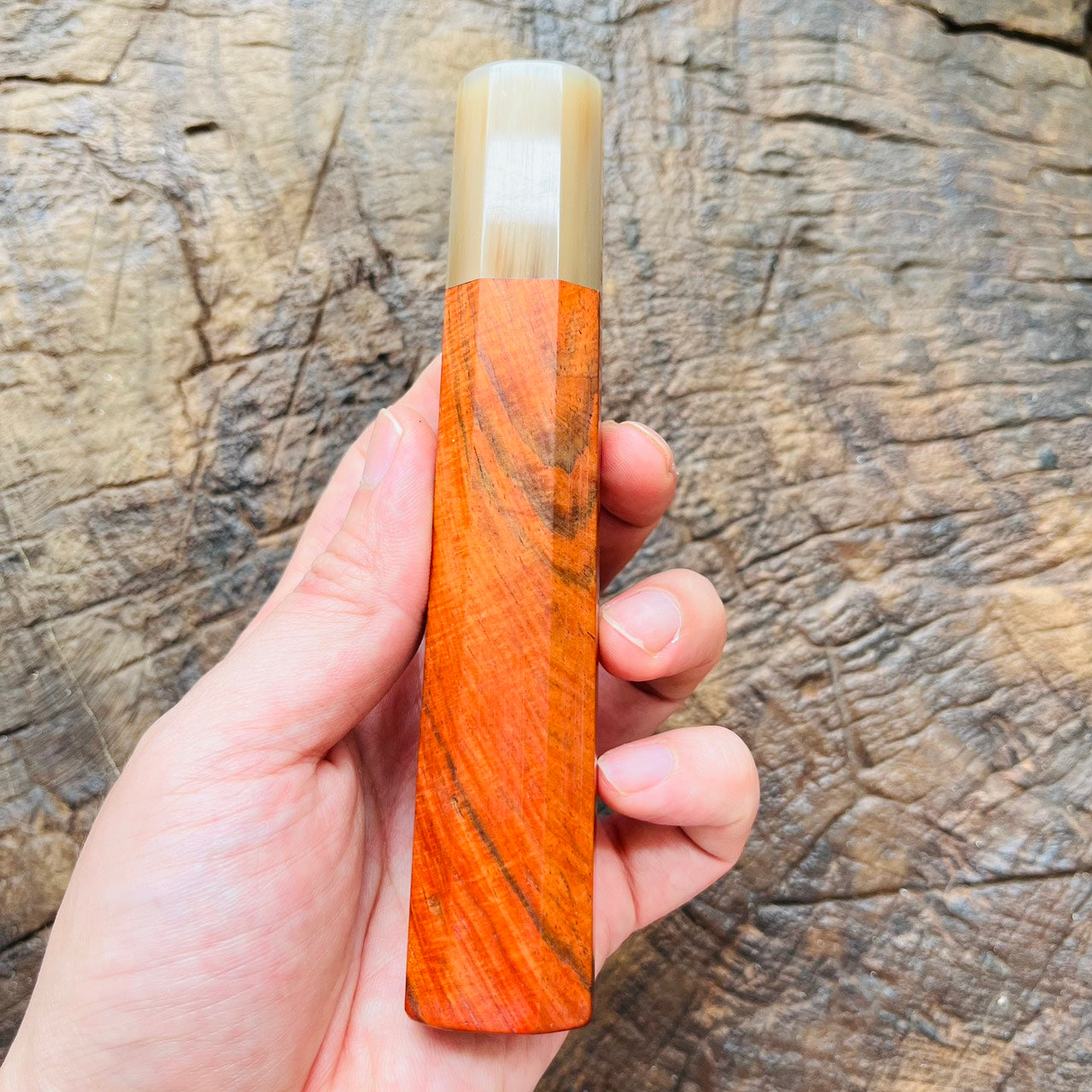 I-8 Curly Siamese Orange Rosewood Wa handle with white horn ferrule - 145mm