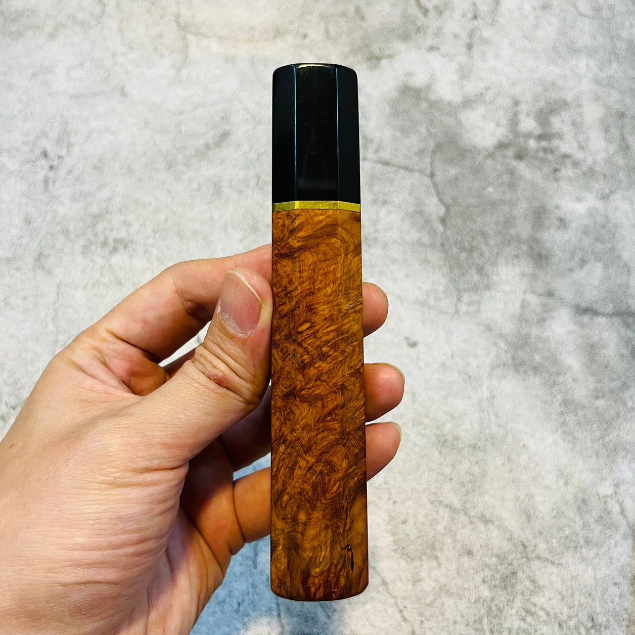 I- Burl Amboyna wa handle with Black horn and brass spacer, 135mm