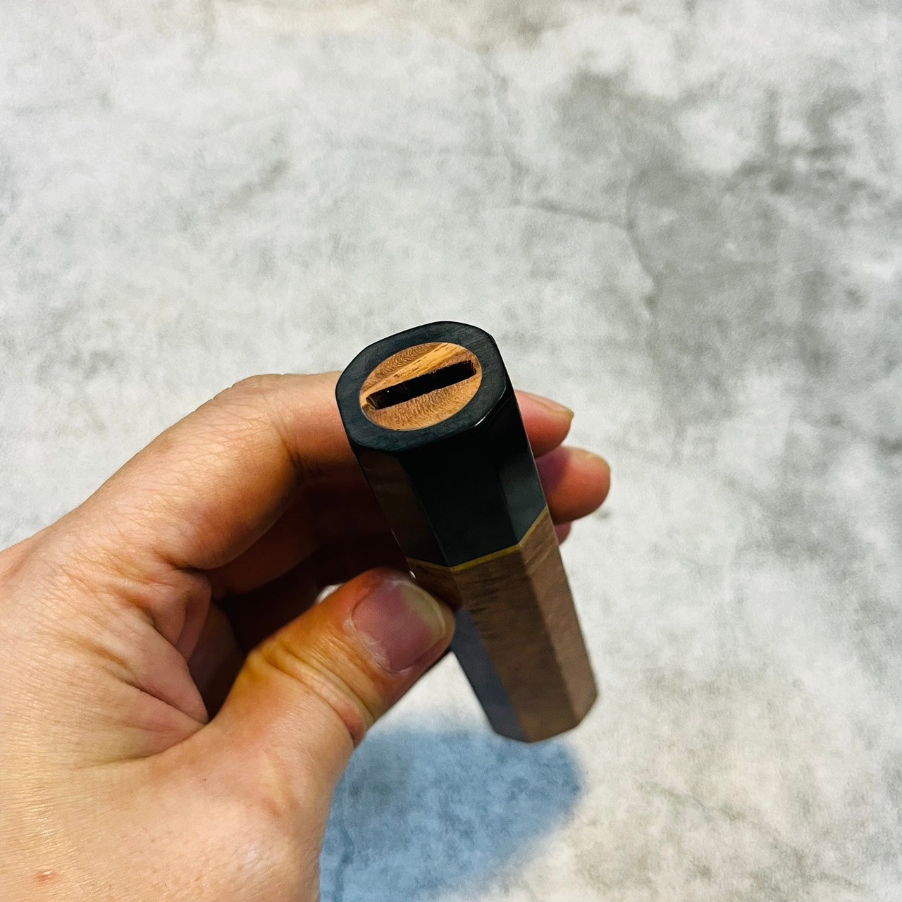 I- Burl Amboyna wa handle with Black horn and brass spacer, 135mm