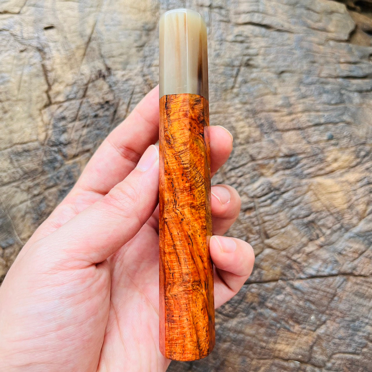 I- 9 Curly Siamese Rosewood Wa handle with marble horn ferrule - 135mm