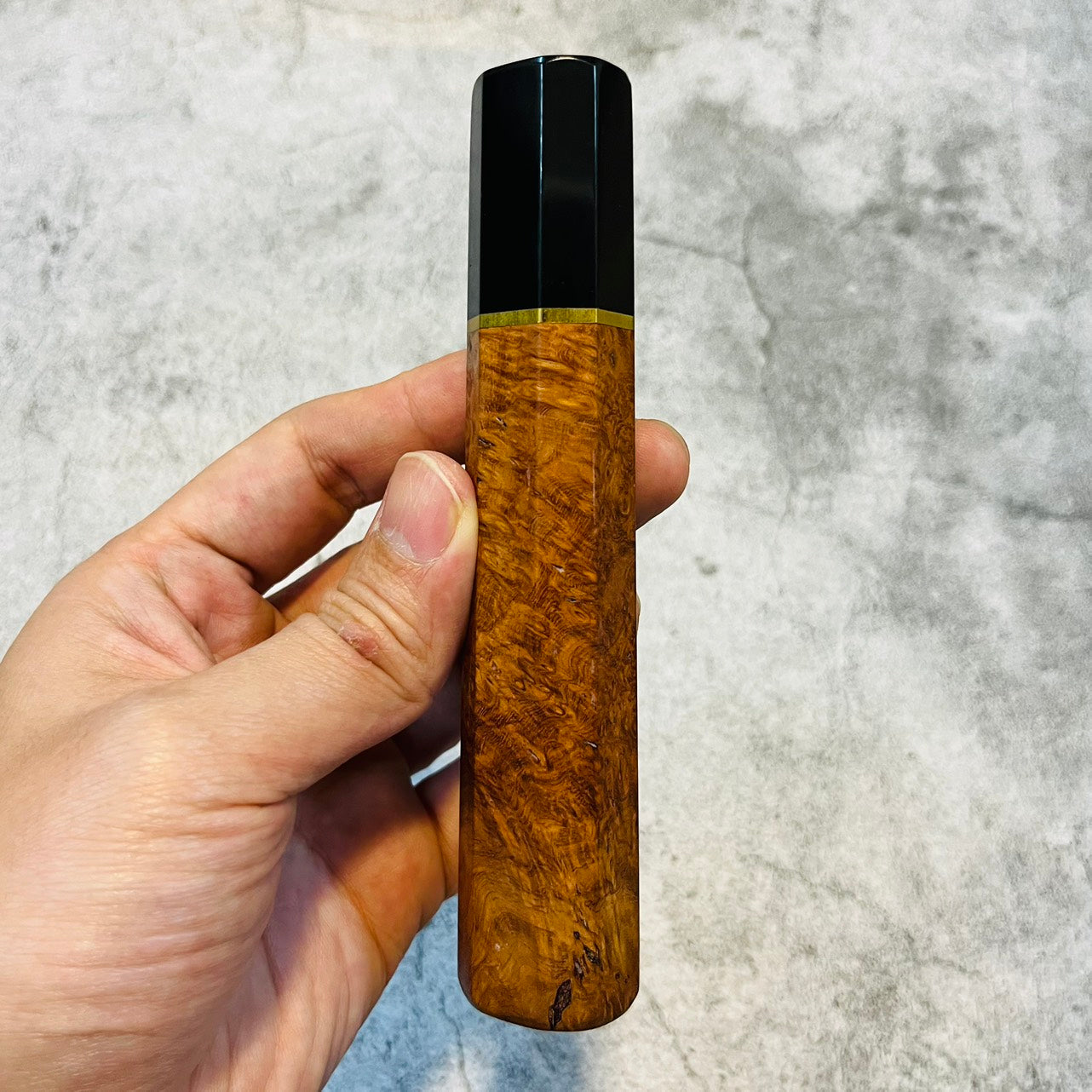 I- Burl Amboyna wa handle with Black horn and brass spacer, 135mm