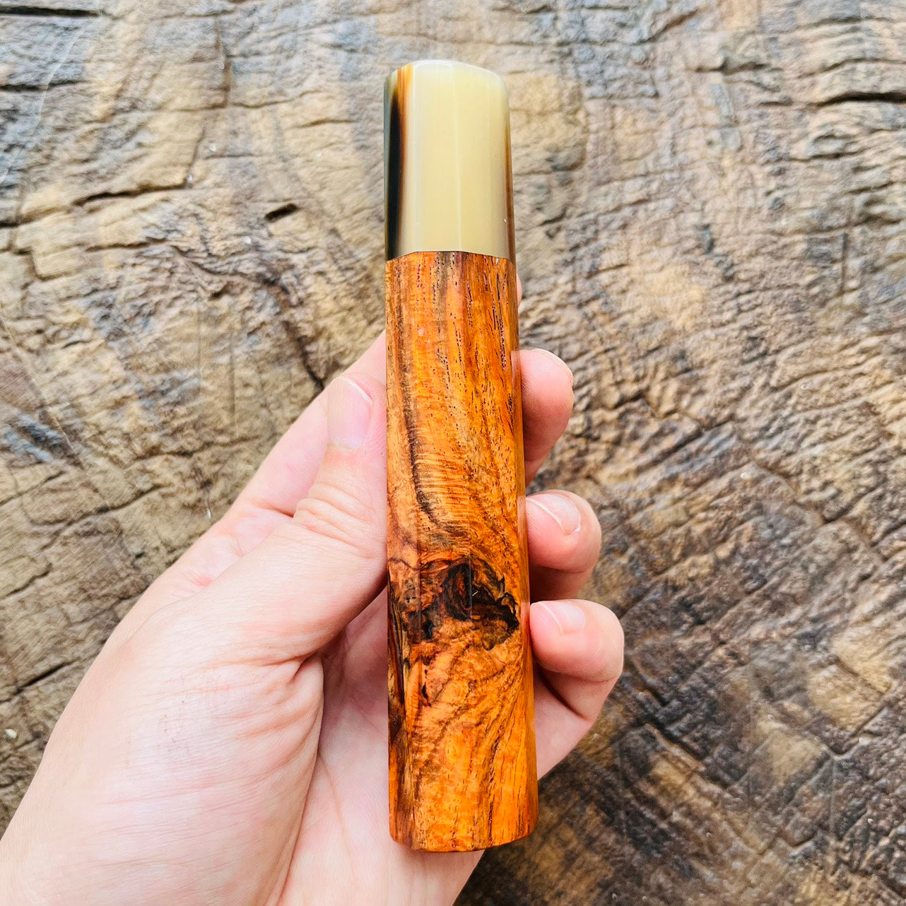 I- 2 Little burl Siamese Rosewood Wa handle with marble horn ferrule - 135mm