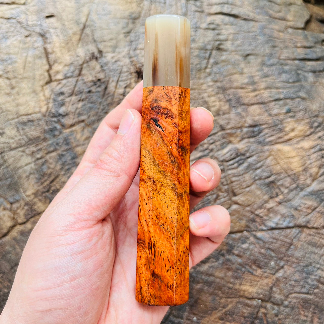 I- 9 Curly Siamese Rosewood Wa handle with marble horn ferrule - 135mm