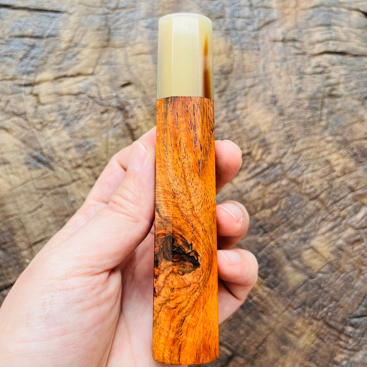 I- 2 Little burl Siamese Rosewood Wa handle with marble horn ferrule - 135mm