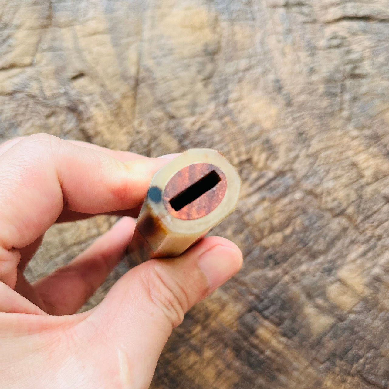 I- 2 Little burl Siamese Rosewood Wa handle with marble horn ferrule - 135mm
