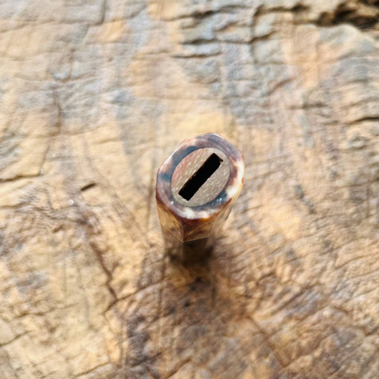 I- Rare Curly Black Red Siamese Rosewood Wa handle with marble horn ferrule, nickel ring - 140mm