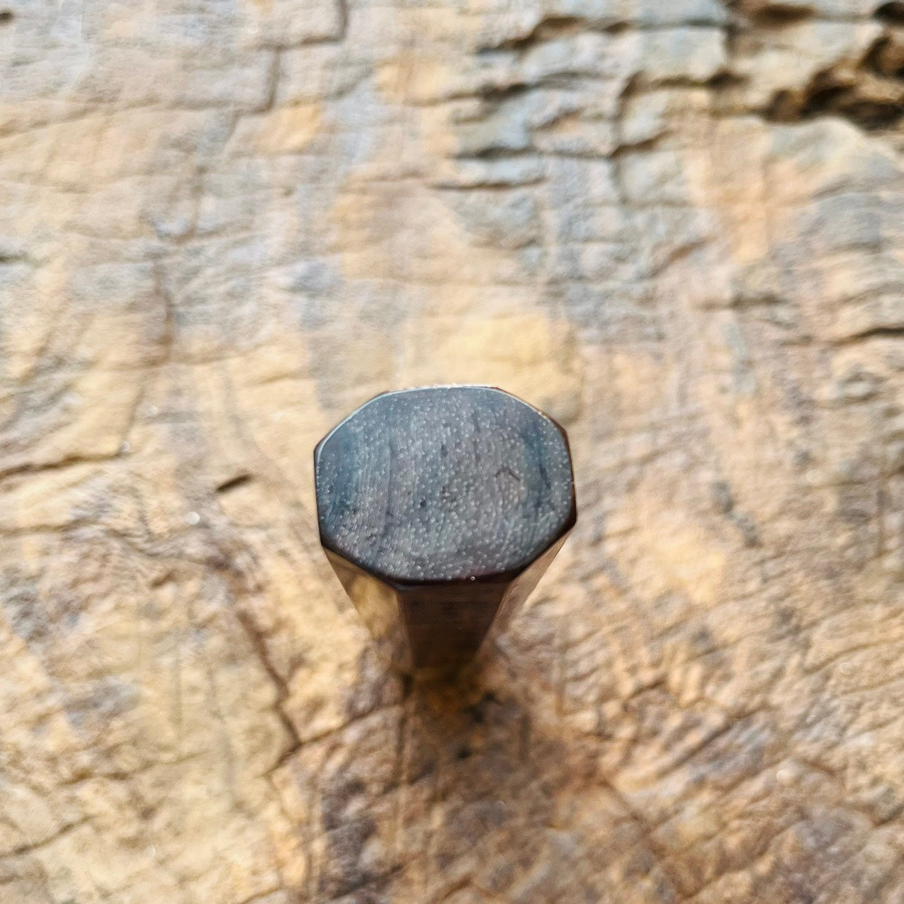 I- Rare Curly Black Red Siamese Rosewood Wa handle with marble horn ferrule, nickel ring - 140mm