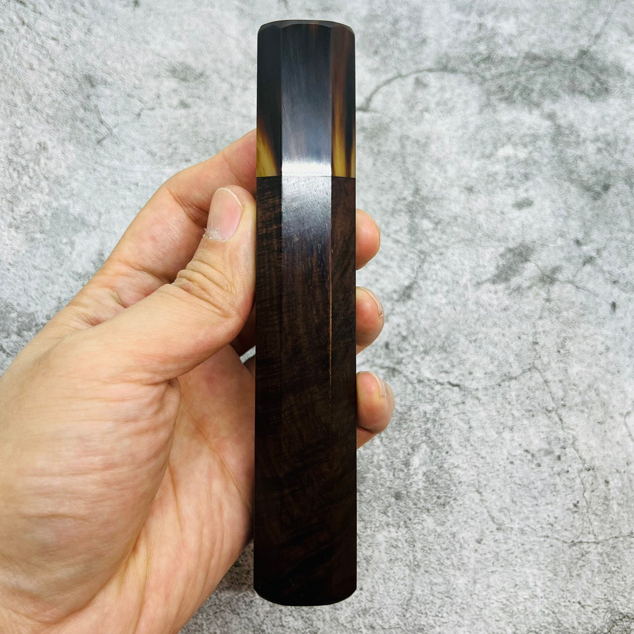 I- Siamese Black Curly Rosewood Wa handle with marble horn, 145mm